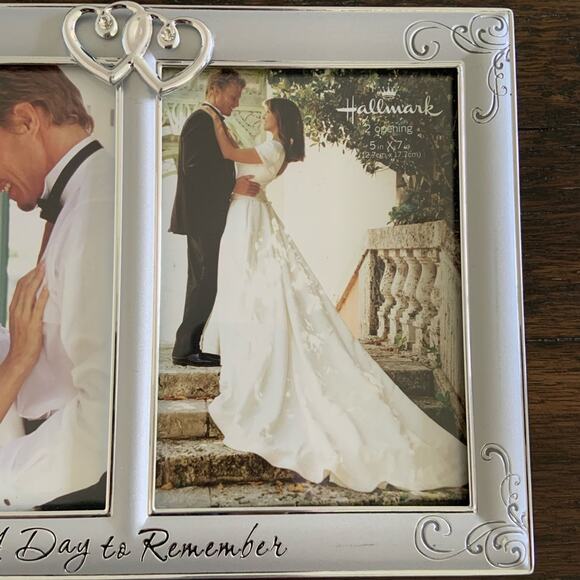 Hallmark Silver Double Photo Frame Wedding Rhinestone Hearts Two 5x7 - Picture 6 of 10